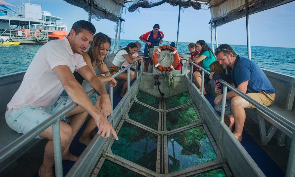 Two woman enjoying glass bottom boat