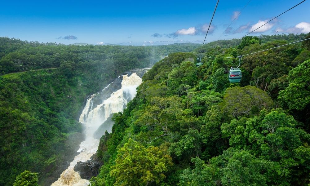 Skyrail Rainforest Cableway glides over Barron Falls
