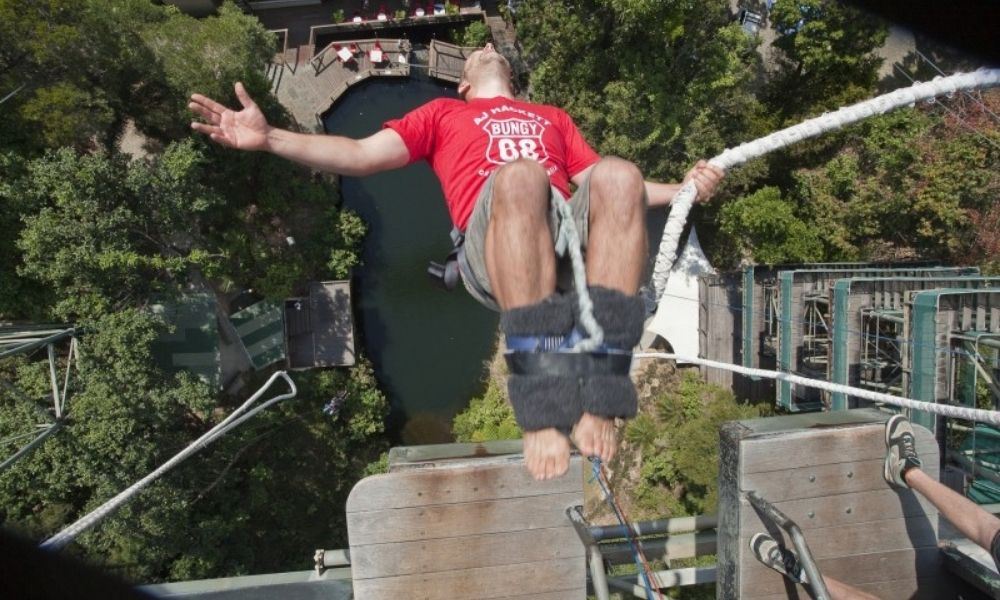 Man falling on a Cairns Bungy Jump