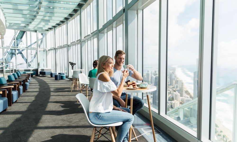 Couple dining at the top of the SkyPoint Observation Deck