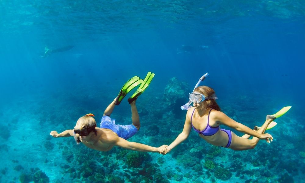 Couple snorkelling in The Whitsundays