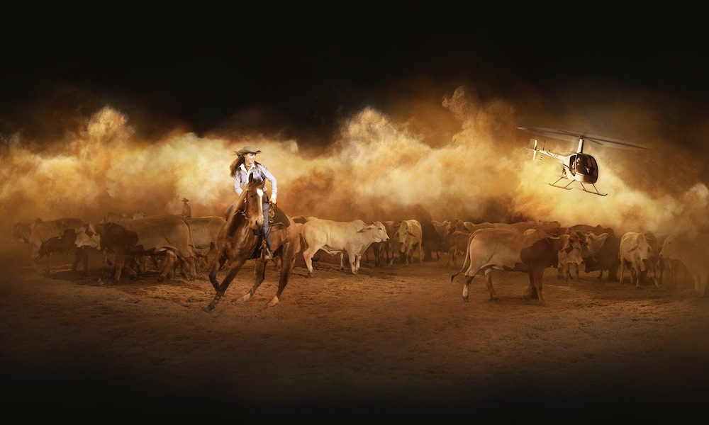 Woman mustering cattle at the Australian Outback Spectacular