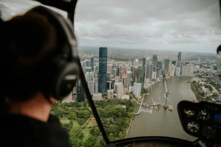 Twilight Scenic Flight Over The City of Brisbane