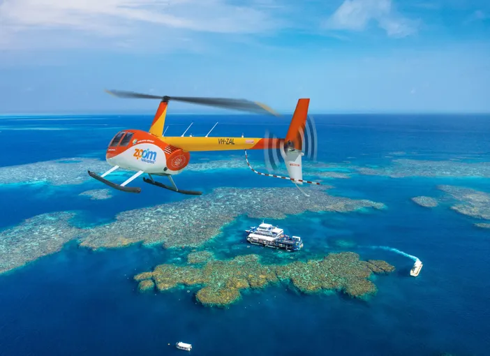Great Barrier Reef Helicopter Flight Out & Cruise Return to Cairns | Experience Oz