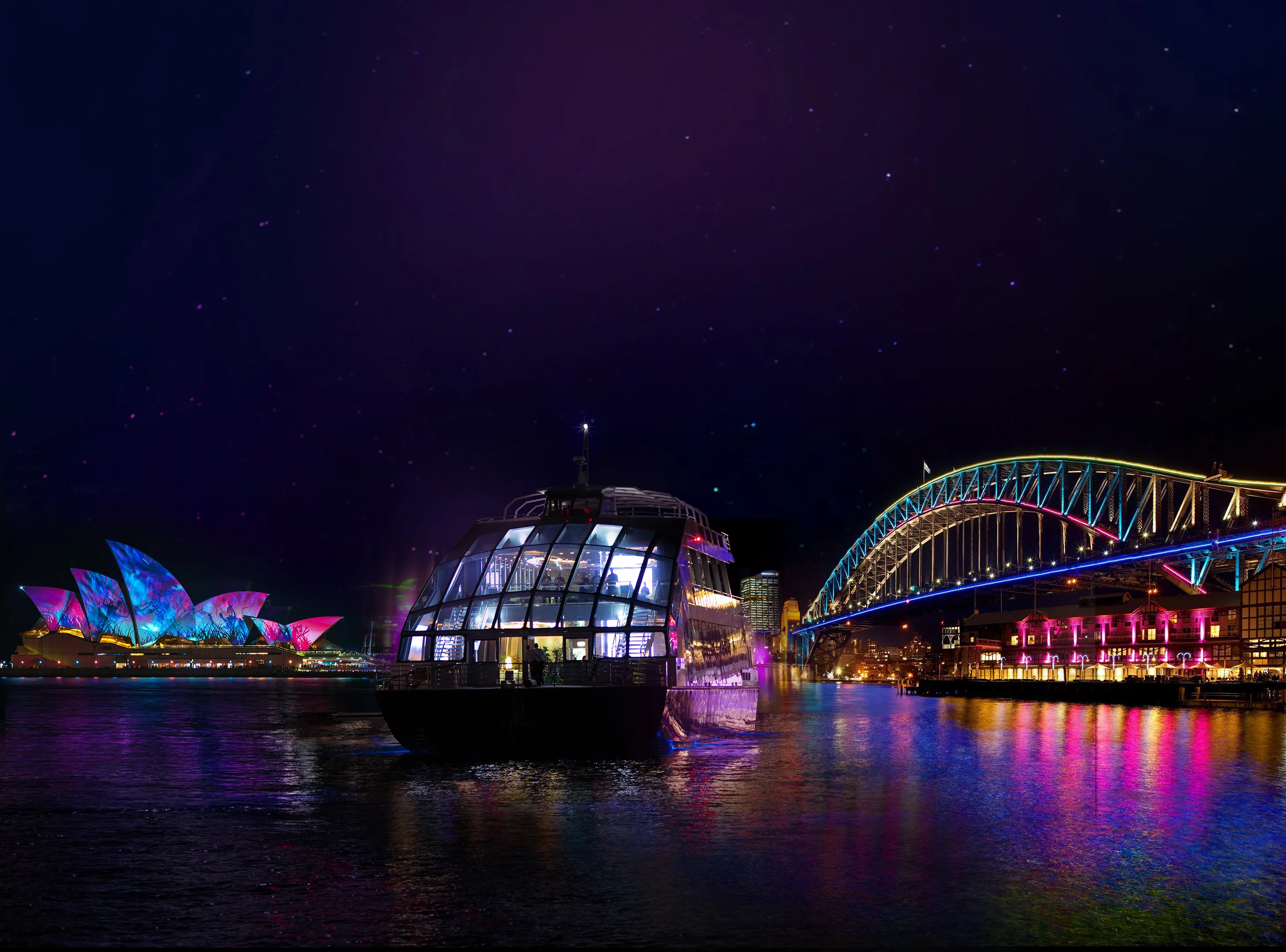Vivid Sydney Glass Boat 4 Course Dinner - 3 Hours | Experience Oz-1