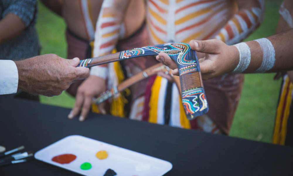 welcome to country boomerang painting