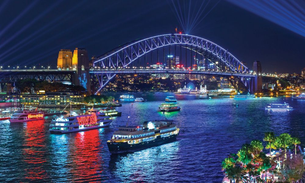 Vivid Sydney Harbour Buffet Dinner Cruise on a Glass Boat